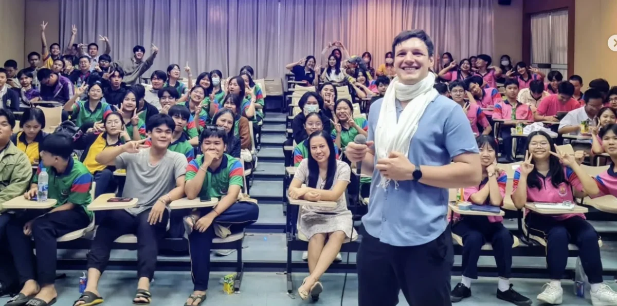 Zsolt Kallos with students after a speaking engagement in Thailand