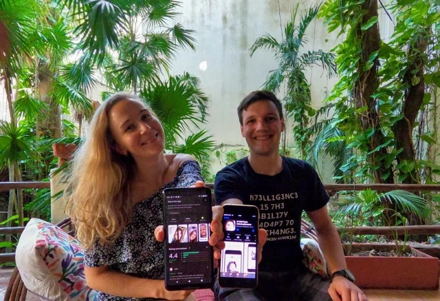 Zsolt and Mila working on mobile apps